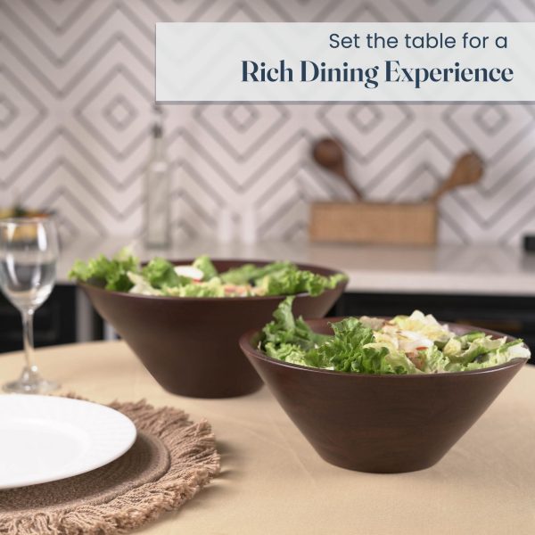 The Fine Living Co. Wooden Bowls Set with Wooden Spoons Acacia Wood Soup Bowls with Servers Food safe Decorative Bowls for Home & Party Cute Bowls for Dips Sauce Ice cream Set of 2 - Image 3