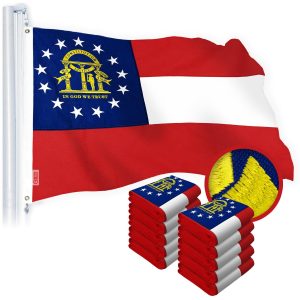 G128 10 Pack: Georgia GA State Flag | 1x1.5 Ft | StormFlyer Series Embroidered 220GSM Spun Polyester | Embroidered Design, Indoor/Outdoor, Brass Grommets, Heavy Duty, All Weather