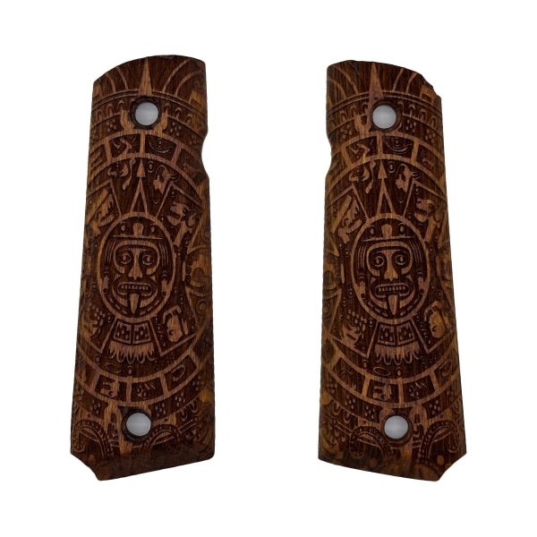 Aztec Calendar Design 1911 Wooden Pistol Grips Ambi Safety Cut for 1911 Full Size (Amber) - Image 2