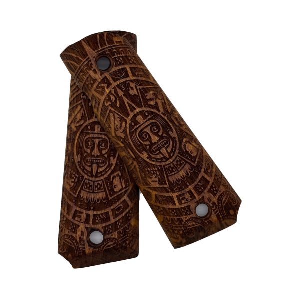 Aztec Calendar Design 1911 Wooden Pistol Grips Ambi Safety Cut for 1911 Full Size (Amber) - Image 3
