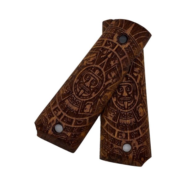 Aztec Calendar Design 1911 Wooden Pistol Grips Ambi Safety Cut for 1911 Full Size (Amber) - Image 4