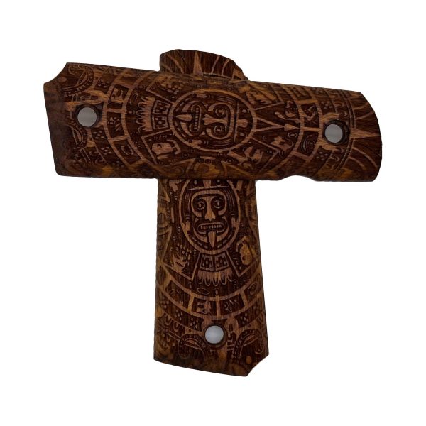 Aztec Calendar Design 1911 Wooden Pistol Grips Ambi Safety Cut for 1911 Full Size (Amber) - Image 5
