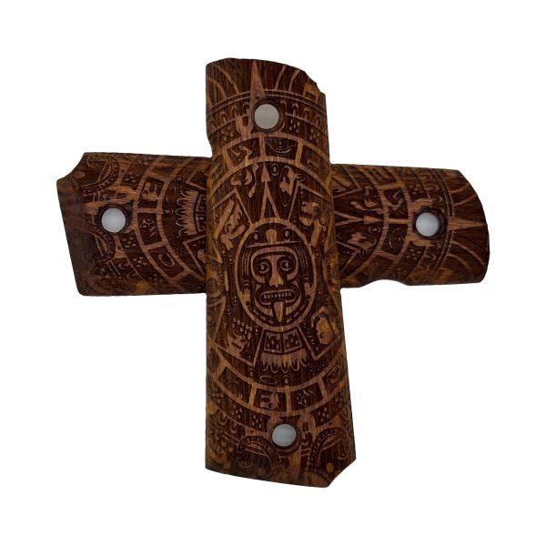 Aztec Calendar Design 1911 Wooden Pistol Grips Ambi Safety Cut for 1911 Full Size (Amber) - Image 6
