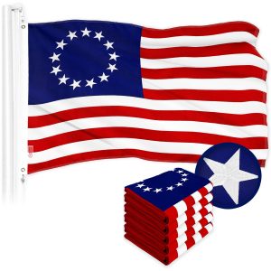 G128 5 Pack: Betsy Ross Flag | 1x1.5 Ft | ToughWeave Series Embroidered 300D Polyester | Historical Flag, Embroidered Design, Indoor/Outdoor, Brass Grommets