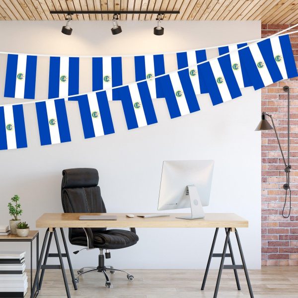 G128 El Salvador Salvadoran Bunting Banner | Flag 8.2 x 5.5 Inch, Full String 33 Feet | Printed 150D Polyester, Decorations For Bar, School, Festival Events Celebration - Image 3