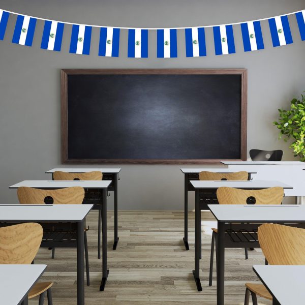 G128 El Salvador Salvadoran Bunting Banner | Flag 8.2 x 5.5 Inch, Full String 33 Feet | Printed 150D Polyester, Decorations For Bar, School, Festival Events Celebration - Image 4