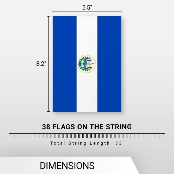 G128 El Salvador Salvadoran Bunting Banner | Flag 8.2 x 5.5 Inch, Full String 33 Feet | Printed 150D Polyester, Decorations For Bar, School, Festival Events Celebration - Image 7