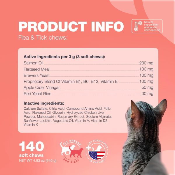 Flea Treatment for Cats   Daily Oral Cat Flea and Tick Treatment Chews   Chewable Kitten Flea Treatment   Soft Treats for All Breeds & Ages   Natural Chicken Flavor Flea and Tick Supplement for Cats - Image 6