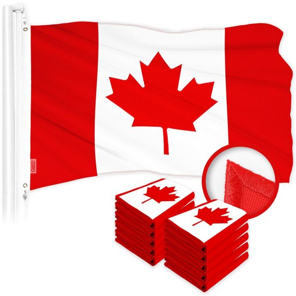 G128 10 Pack: Canada Canadian Flag | 3x6 Ft | ToughWeave Series Embroidered 300D Polyester | Country Flag, Embroidered Design, Indoor/Outdoor, Brass Grommets