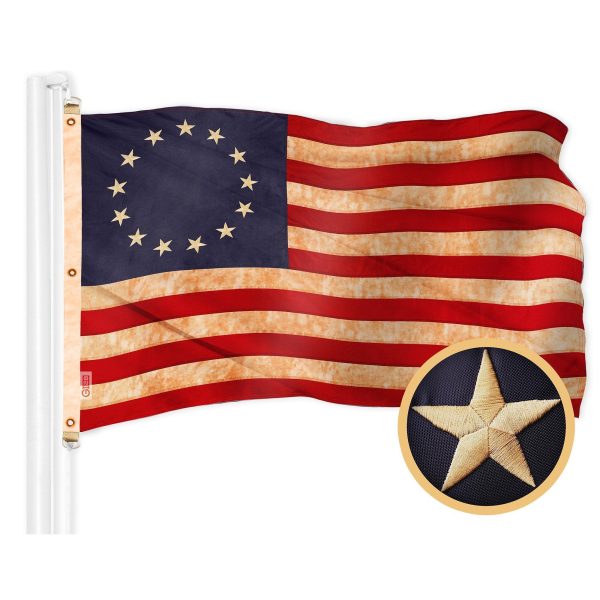 G128 Combo Pack: American USA Tea-Stained Flag 6x10 Ft & Betsy Ross Tea-Stained Flag 6x10 Ft | Both ToughWeave Pro Series Embroidered 420D Polyester, Embroidered Design, Indoor/Outdoor, Brass Grommets - Image 2