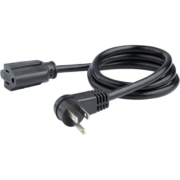 StarTech.com 3ft (1m) Power Extension Cord, Right Angle NEMA 5-15P to NEMA 5-15R, 13A 125V, 16AWG, Black, Flat Outlet Extension Cable - Image 2