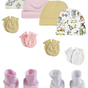 Boys Girls Caps, Booties And Mittens (pack Of 10) Nc_0297