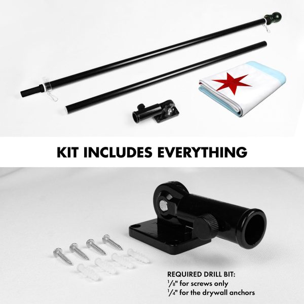 G128 Flag Pole 5 FT Black Tangle Free & Chicago Flag 2x3 FT Combo Embroidered 300D Polyester - Image 2