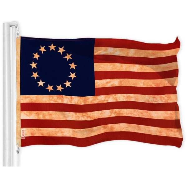 G128 Combo Pack: American USA Tea-Stained Flag 3x5 Ft & Betsy Ross Tea-Stained Flag 3x5 Ft | Both LiteWeave Pro Series Printed 300D Polyester, Brass Grommets - Image 2