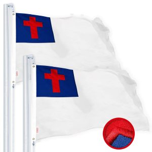 G128 2 Pack: Christian Flag | 2x3 Ft | StormFlyer Series Embroidered 220GSM Spun Polyester | Religious Flag, Embroidered Design, Indoor/Outdoor, Brass Grommets, Heavy Duty, All Weather