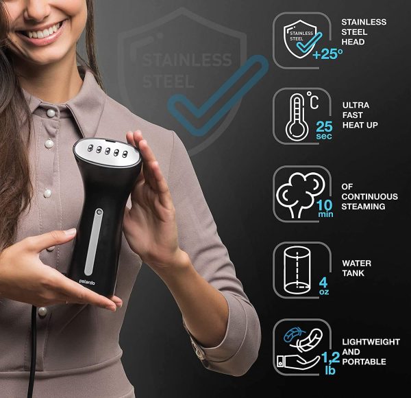 Steamer for Clothes Hand Held Portable Travel Garment Steamer Metal Steam Head 25s Heat Up Pump System Mini Size Handheld Steamer for Any Fabrics No Water Spitting 120V Black - Image 2