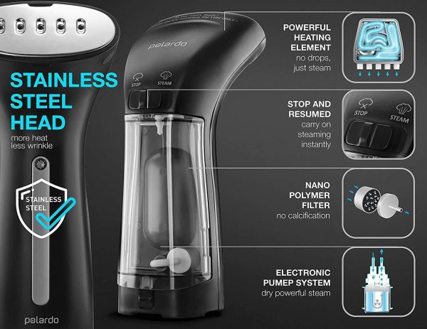 Steamer for Clothes Hand Held Portable Travel Garment Steamer Metal Steam Head 25s Heat Up Pump System Mini Size Handheld Steamer for Any Fabrics No Water Spitting 120V Black - Image 4