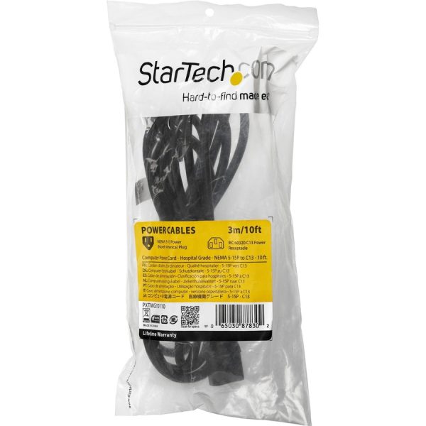 StarTech.com 10ft (3m) Hospital Grade Power Cord, 18AWG, NEMA 5-15P to C13, 10A 125V, Green Dot Medical Power Cable, Monitor Power Cable - Image 2
