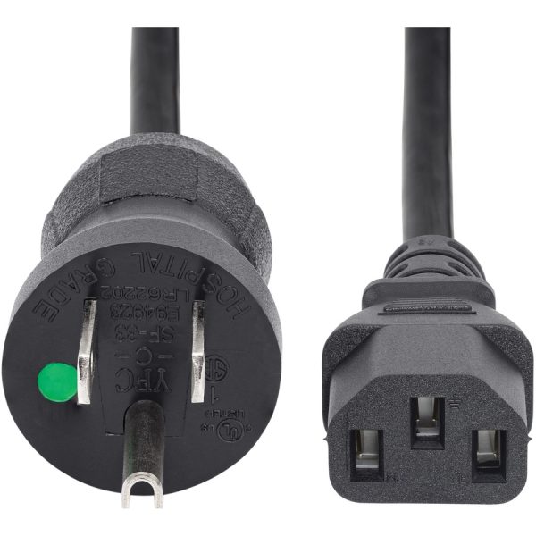 StarTech.com 10ft (3m) Hospital Grade Power Cord, 18AWG, NEMA 5-15P to C13, 10A 125V, Green Dot Medical Power Cable, Monitor Power Cable - Image 10