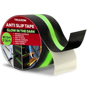 Grip Tape Glow in Dark Stripe   Heavy Duty Anti Slip Tape for Stairs Outdoor Indoor Waterproof 2 Inch x 35 Feet Non Skid Roll Stair Steps Traction Tread Staircases Grips Adhesive Nonslip Slip Strips