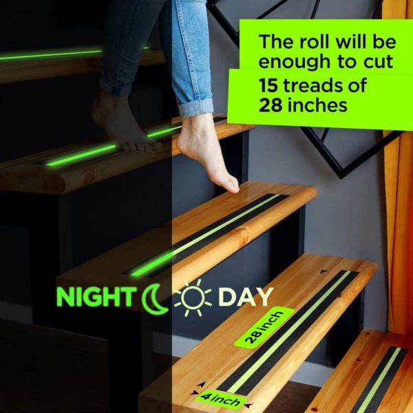 Grip Tape Glow in Dark Stripe   Heavy Duty Anti Slip Tape for Stairs Outdoor Indoor Waterproof 2 Inch x 35 Feet Non Skid Roll Stair Steps Traction Tread Staircases Grips Adhesive Nonslip Slip Strips - Image 4