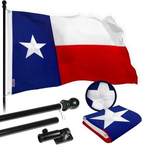 G128 Flag Pole 5 FT Black Tangle Free & Texas Flag 2x3 FT Combo Embroidered Spun Polyester
