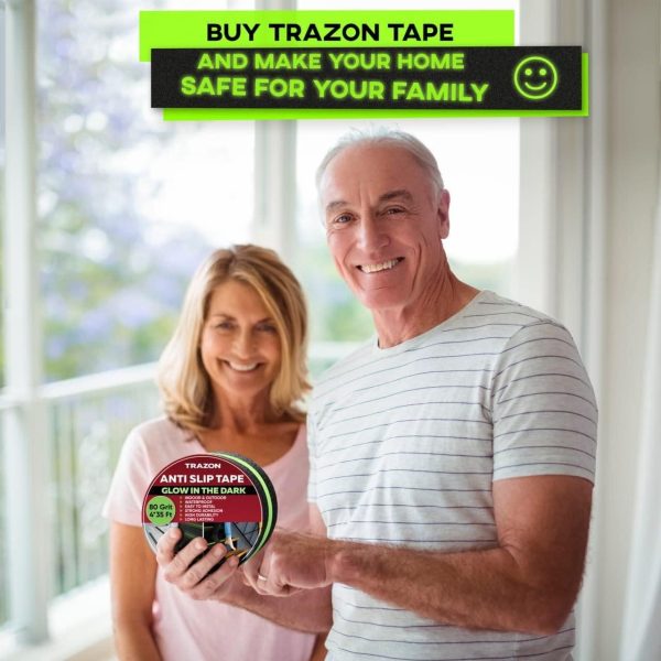 Grip Tape Glow in Dark Stripe   Heavy Duty Anti Slip Tape for Stairs Outdoor Indoor Waterproof 2 Inch x 35 Feet Non Skid Roll Stair Steps Traction Tread Staircases Grips Adhesive Nonslip Slip Strips - Image 7