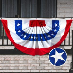 USA Pleated Fan Flag, 5x10 Feet American USA Bunting Decoration Flags Embroidered Patriotic Stars & Sewn Stripes Canvas Header Brass Grommets