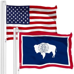 G128 Combo Pack: American USA Flag 3x5 Ft & Wyoming Flag 3x5 Ft, Both Printed 150D Polyester, Indoor/Outdoor, Brass Grommets