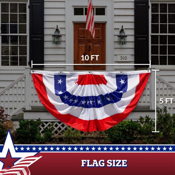 USA Pleated Fan Flag, 5x10 Feet American USA Bunting Decoration Flags Embroidered Patriotic Stars & Sewn Stripes Canvas Header Brass Grommets - Image 8