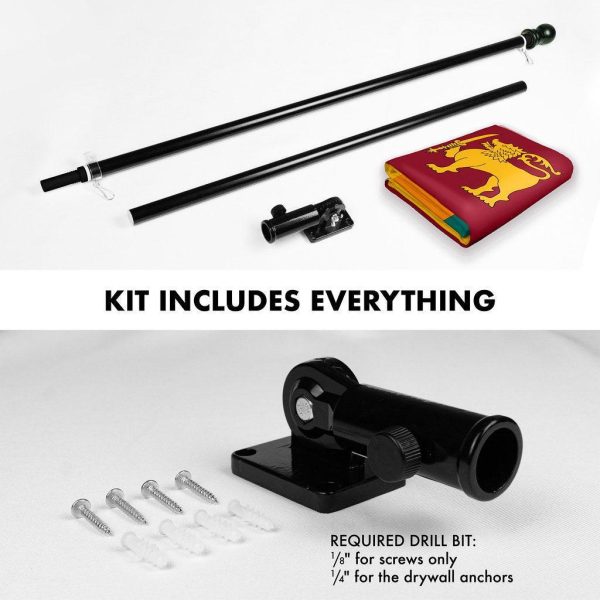 G128 Combo Pack: 6 Ft Tangle Free Spinning Flagpole (Black) & Sri Lanka Flag 3x5 Ft Printed 150D Polyester, Brass Grommets (Flag Included) Aluminum Flag Pole - Image 2