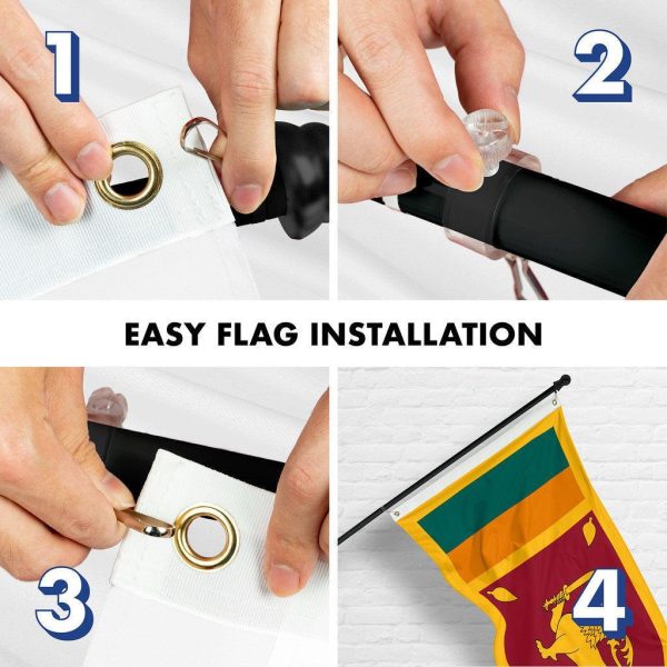 G128 Combo Pack: 6 Ft Tangle Free Spinning Flagpole (Black) & Sri Lanka Flag 3x5 Ft Printed 150D Polyester, Brass Grommets (Flag Included) Aluminum Flag Pole - Image 7