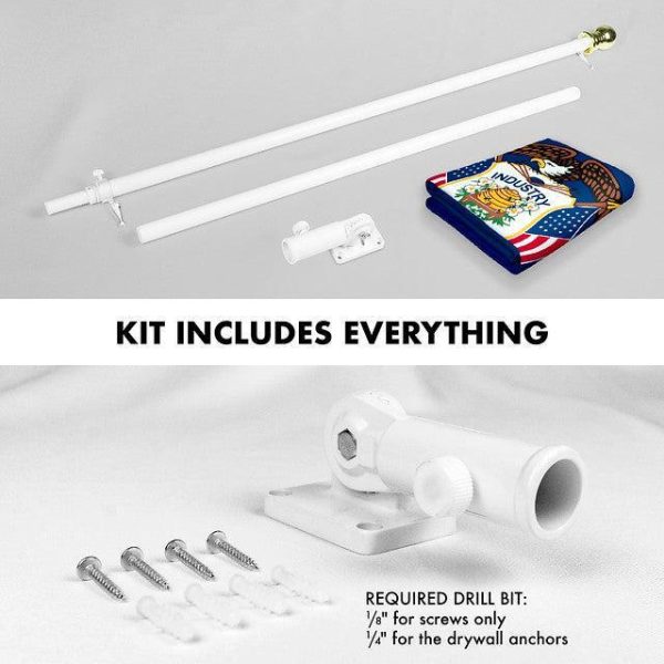 G128 Combo Pack: 6 Feet Tangle Free Spinning Flagpole (White) Utah UT State Flag 3x5 ft Printed 150D Brass Grommets (Flag Included) Aluminum Flag Pole - Image 2