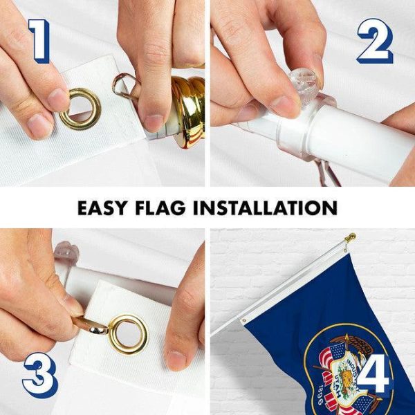 G128 Combo Pack: 6 Feet Tangle Free Spinning Flagpole (White) Utah UT State Flag 3x5 ft Printed 150D Brass Grommets (Flag Included) Aluminum Flag Pole - Image 7