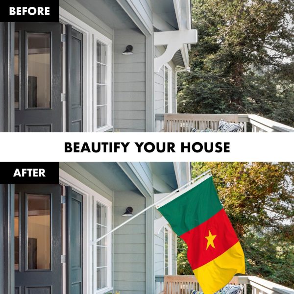 G128 Combo Pack: 6 Feet Tangle Free Spinning Flagpole (White) Cameroon Cameroonian Flag 3x5 ft Printed 150D Brass Grommets (Flag Included) Aluminum Flag Pole - Image 3