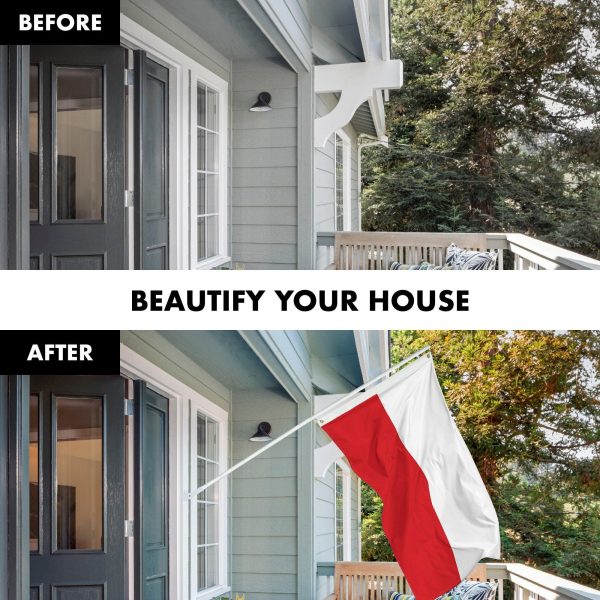 G128 Combo Pack: 6 Feet Tangle Free Spinning Flagpole (White) Poland Polish Flag 3x5 ft Printed 150D Brass Grommets (Flag Included) Aluminum Flag Pole - Image 3