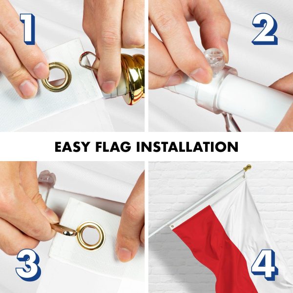 G128 Combo Pack: 6 Feet Tangle Free Spinning Flagpole (White) Poland Polish Flag 3x5 ft Printed 150D Brass Grommets (Flag Included) Aluminum Flag Pole - Image 7