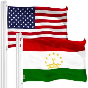 G128 Combo Pack: American USA Flag 3x5 Ft & Tajikistan Flag 3x5 Ft, Both Printed 150D Polyester, Indoor/Outdoor, Brass Grommets