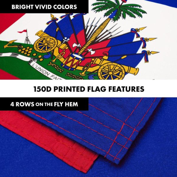 G128 Combo Pack: 6 Ft Tangle Free Spinning Flagpole (Black) & Haiti Flag 3x5 Ft Printed 150D Polyester, Brass Grommets (Flag Included) Aluminum Flag Pole - Image 5