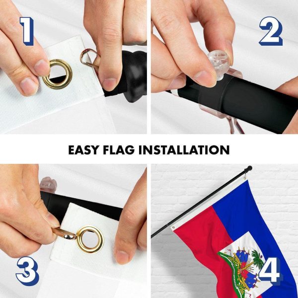 G128 Combo Pack: 6 Ft Tangle Free Spinning Flagpole (Black) & Haiti Flag 3x5 Ft Printed 150D Polyester, Brass Grommets (Flag Included) Aluminum Flag Pole - Image 7