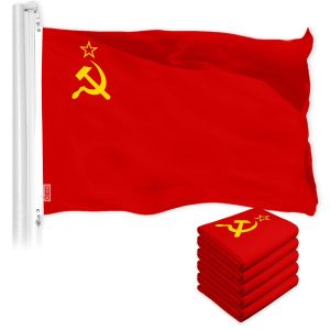 G128 5 Pack: Union of Soviet Socialist Republics USSR Flag | 3x5 Ft | LiteWeave Pro Series Printed 150D Poly | Indoor/Outdoor, Vibrant Colors, Brass Grommets, Thicker and More Durable Than 100D 75D