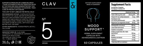 Mood Support Supplement   with Ashwagandha   Saffron Extract   5 HTP Griffonia   Siberian Ginseng   Rhodiola rosea   60 Capsules - Image 10