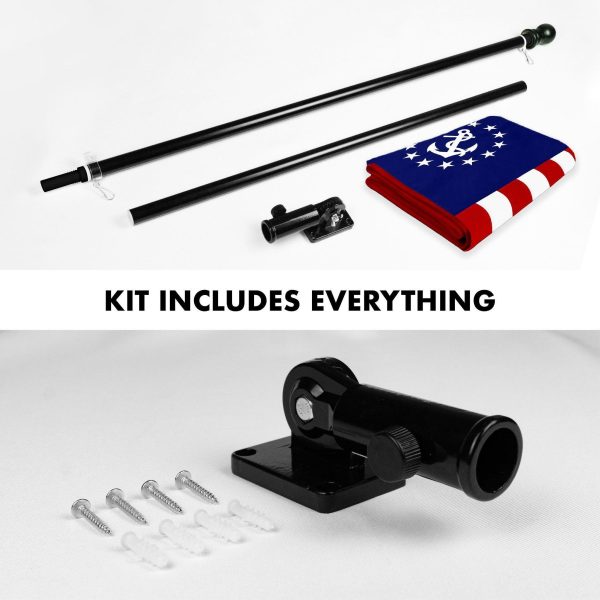 G128 Combo Pack: 5 Ft Tangle Free Aluminum Spinning Flagpole (Black) & American USA Yacht Ensign Flag 2x3 Ft, ToughWeave Series Embroidered 300D Polyester | Pole with Flag Included - Image 2