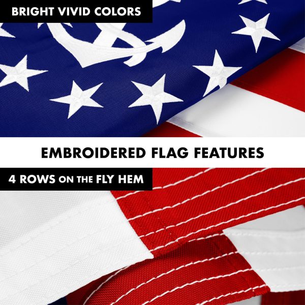 G128 Combo Pack: 5 Ft Tangle Free Aluminum Spinning Flagpole (Black) & American USA Yacht Ensign Flag 2x3 Ft, ToughWeave Series Embroidered 300D Polyester | Pole with Flag Included - Image 5