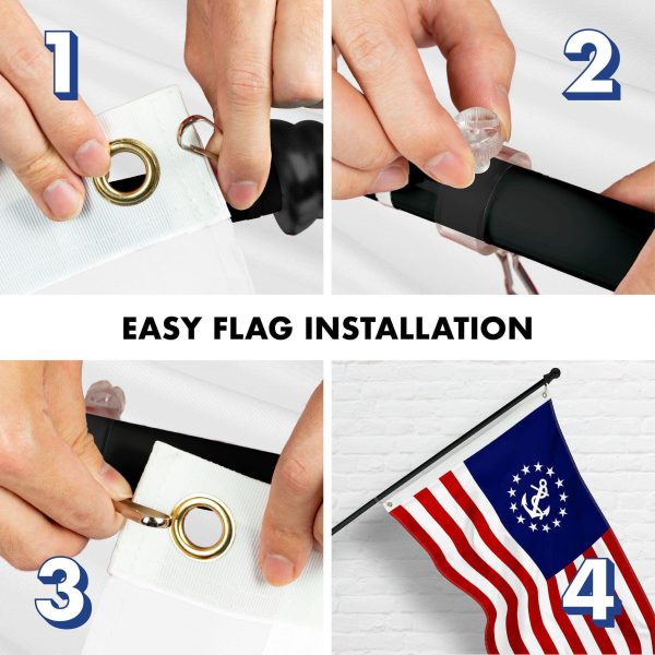 G128 Combo Pack: 5 Ft Tangle Free Aluminum Spinning Flagpole (Black) & American USA Yacht Ensign Flag 2x3 Ft, ToughWeave Series Embroidered 300D Polyester | Pole with Flag Included - Image 7