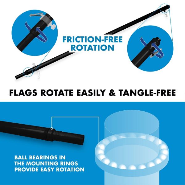 G128 Combo Pack: 5 Ft Tangle Free Aluminum Spinning Flagpole (Black) & American USA Yacht Ensign Flag 2x3 Ft, ToughWeave Series Embroidered 300D Polyester | Pole with Flag Included - Image 9