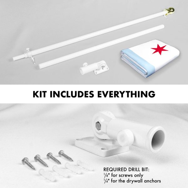 G128 Combo Pack: 6 Feet Tangle Free Spinning Flagpole (White) Chicago City Flag 3x5 ft Printed 150D Brass Grommets (Flag Included) Aluminum Flag Pole - Image 2