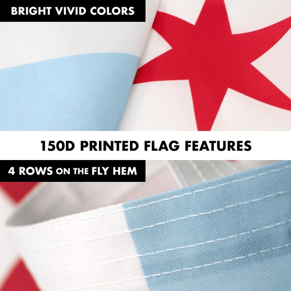 G128 Combo Pack: 6 Feet Tangle Free Spinning Flagpole (White) Chicago City Flag 3x5 ft Printed 150D Brass Grommets (Flag Included) Aluminum Flag Pole - Image 5