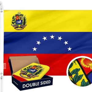 G128 Venezuela 7 Stars Venezuelan Flag | 3x5 Ft | Double ToughWeave Series Double Sided Embroidered 210D Poly | Country Flag, Embroidered Design, Indoor/Outdoor, Brass Grommets, Heavy Duty, 2-ply