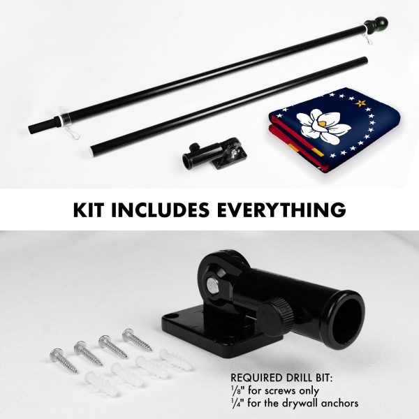 G128 Combo Pack: 6 Feet Tangle Free Spinning Flagpole (Black) Mississippi MS State Flag 3x5 ft Printed 150D Brass Grommets (Flag Included) Aluminum Flag Pole - Image 2